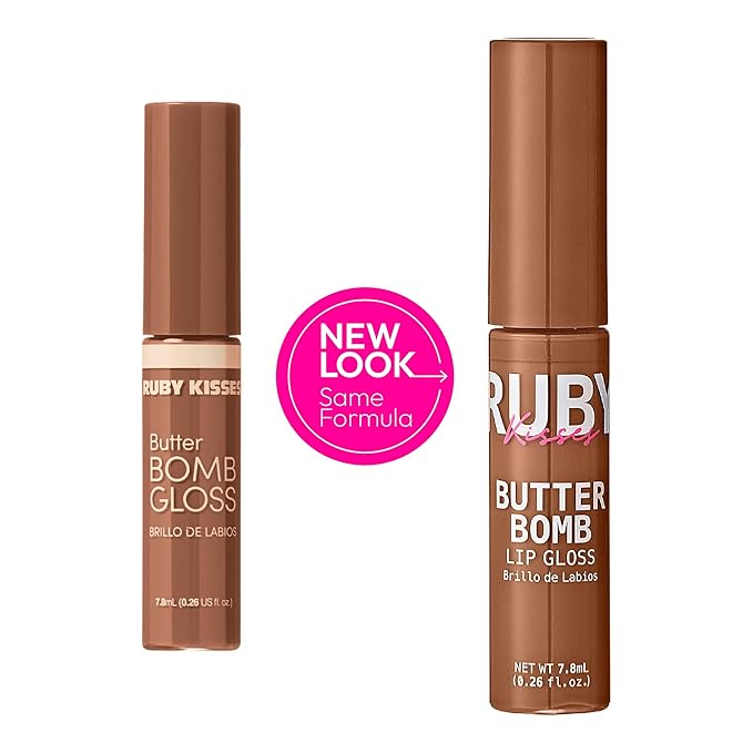 Ruby Kisses Lip Gloss Butter Bomb Gloss Non-Sticky Lip Gloss Vitamin E Natural Nude Lip Makeup - 7.8mL (0.26 US fl.oz) (Naked)