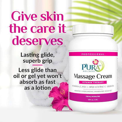 Unscented Vitamin Therapy Massage Cream, Massage Cream for Physical Therapy and Deep Tissue 128oz