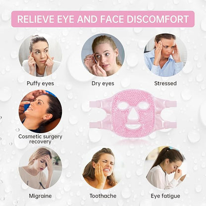 ZNÖCUETÖD Bundle of Gel Beads Ice Face Mask for Headaches, Puffy Eyes, Redness, Migraines and Gel Ice Pack Reusable Cooling Eye Pads and Under Patches