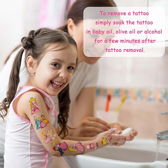 160PCS Peach Tattoo Sticker - Cartoon Princess Waterproof Girls