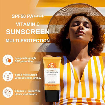 NEUTRIHERBS Sunscreen Tinted SPF 50 for Face & Body, PA++++ Sunblock Lotion, Broad Spectrum, Vitamin E and Vitamin C Face Sunscreen, Travel Sunscreen
