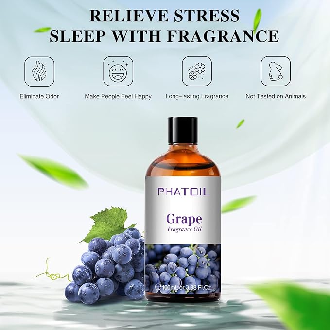 3.38FL.OZ Grape Fragrance Oils for Aromatherapy, Essential Oils for Diffusers for Home, Perfect for Diffuser, Yoga, Skin Care, DIY Candle and Soap Making - 100ml