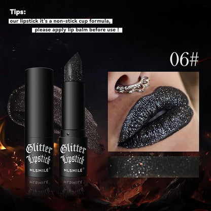 Matte to Glitter Shine Lipstick,Diamond High Pigmented Metallic Lips Makeup Long Lasting Waterproof Glitter Sparkly Glossy Lip Gloss for Women (7 Colors)