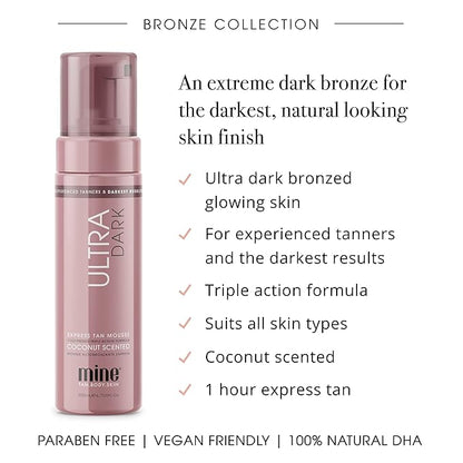 MineTan Ultra Dark Deluxe Bronze Self Tanner Bundle | Achieve Ultra Dark Bronzed, Glowing Skin From Head To Toe - Includes 4 Items, Self Tanner Foam, Self Tanning Lotion, Face Tanner & Self Tan Mitt