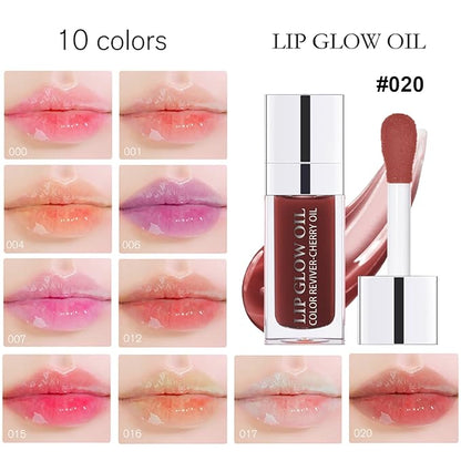 Hydrating Lip Oil for Women, Glossy Lip Color, Transparent Lip Gloss for Nourishing Lip and Make Lip Full, Moisturizing Liquid Tinted Lip Balm for Lip Care, 0.2oz (Wine Brown #020)