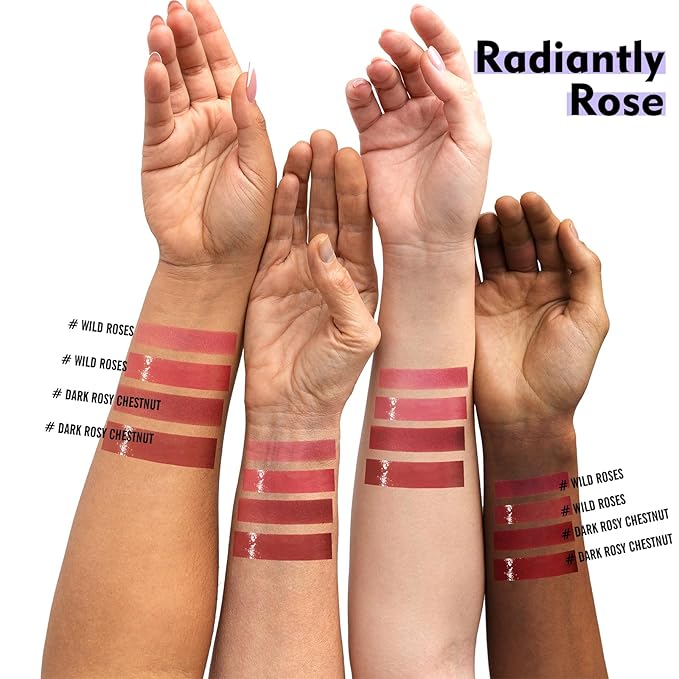 Long Lasting Liquid Lipstick with Clear Lip Gloss Set, High Pigment and Shine Lip Stain, Waterproof, Kiss-Proof, Up to 24H Wear, 0.1 Fl oz (Radiantly Rose)