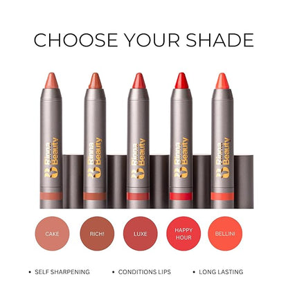 Rinna Beauty Thick Stick Lip Crayon - Happy Hour - Long Lasting Lipstick, Moisturizing Creamy Formula with Hydrating Oils & Extracts, Built-In Sharpener, Vegan, Cruelty Free, Sulfate Free, 1 ea
