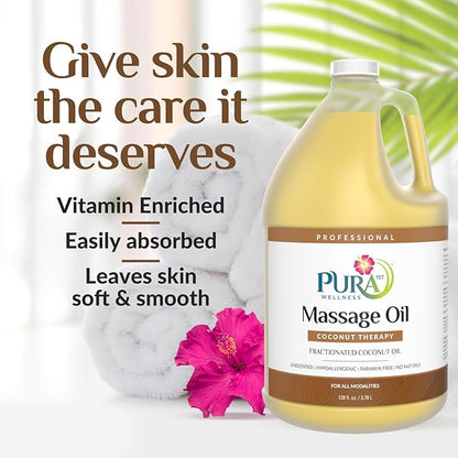 Coconut Therapy Massage Oil, Coconut Massage, Physical Therapy Coconut Oil, Professional Deep Tissue Therapy, Pura Wellness Massage OIl, Unscented Oil for Physical Therapy and Recovery, 128oz
