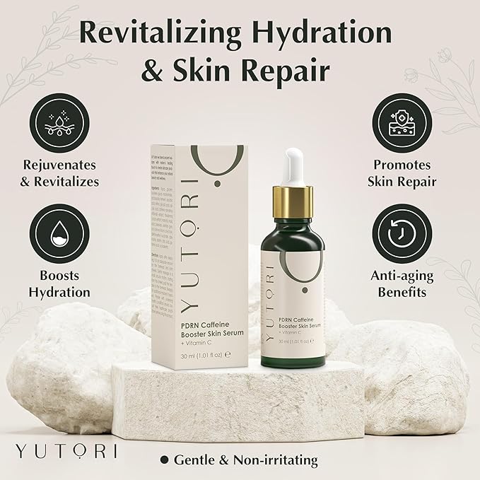 Yutori PDRN Serum with Caffeine Booster - Plant Based Antiaging Skin Serum, Lifting Visibly for Wrinkle Care, Anti-aging, Hydrating, Natural Glow and Face Toner for All Skin Types, 1.01fl (30ml)