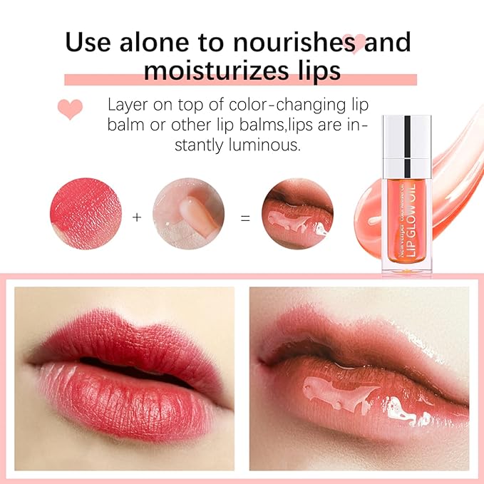 Hydrating Lip Glow Oil Long Lasting Plumping Lip Gloss Clear Lip Gloss Moisturizing Lip Oil Repairing Lip Lines and Prevents Dry Cracked for Lip Care and Dry Lips PINK
