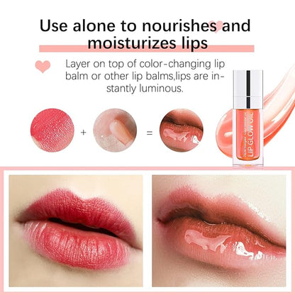 Hydrating Lip Glow Oil Long Lasting Plumping Lip Gloss Clear Lip Gloss Moisturizing Lip Oil Repairing Lip Lines and Prevents Dry Cracked for Lip Care and Dry Lips PINK