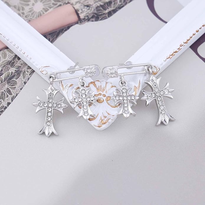 Vintage Crystal Cross Drop Earrings Rhinestone