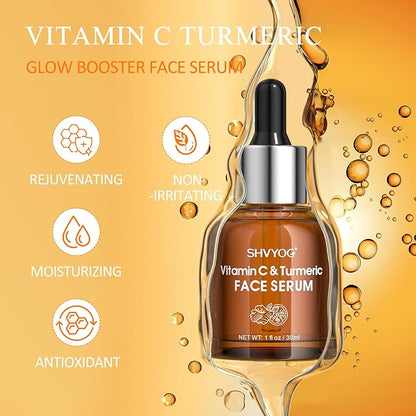 Vitamin C Face Serum with Turmeric for Uneven Skin Tone, Vitamin C & Turmeric Serum for Anti-Aging, Hydrating and Improving Dull Skin 1 Fl Oz