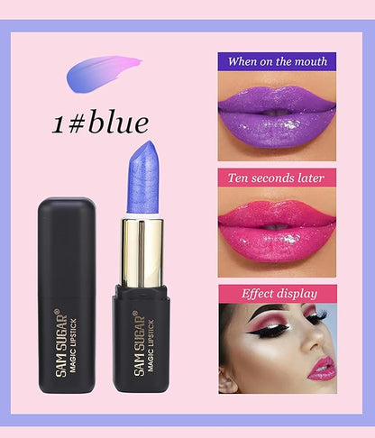 Blue Rose Color Changing Lipstick Tinted Lip Balm,Shimmer PH Changing Lip Gloss, Matte Velvet Color Revealing Moisturizing Pearlescent Waterproof Long Lasting Pink Lips for Women (01#)