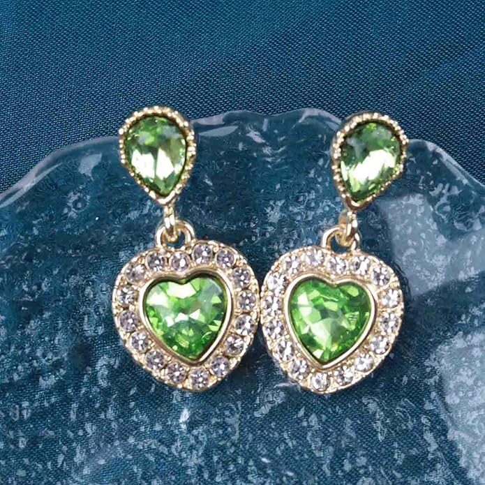 Vintage Emerald Heart Earrings Emerald Cz