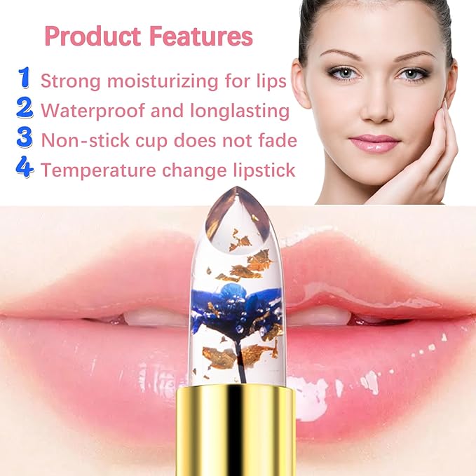 Lipstick for Women,Flower Jelly Lipstick Set,Temperature Change Moisturizer Change
