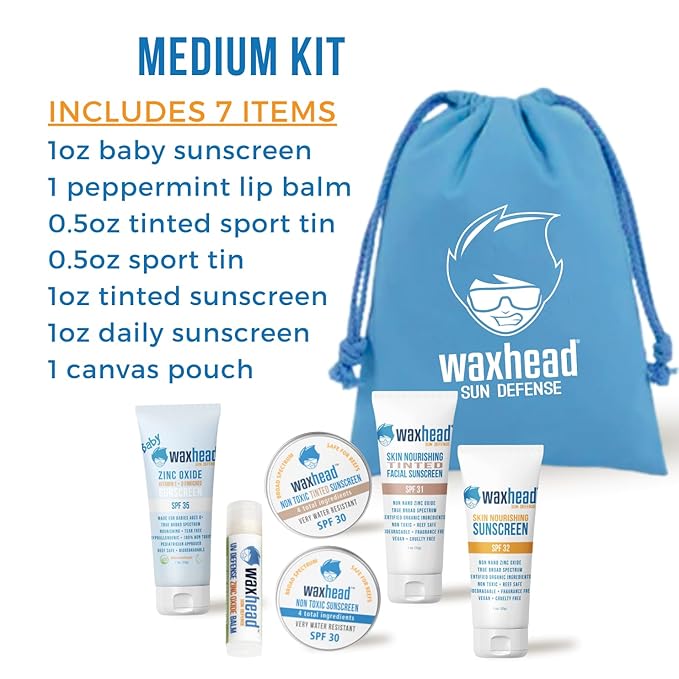 Waxhead Sampler Kit - Coral Reef Safe Sunscreen for Kids Sunscreen Travel Size Sunscreen TSA Approved Biodegradable Sunscreen, Environmental Friendly Sunscreen, Mineral Sunscreen Zinc Oxide