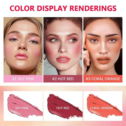 Cream Coral Orange Blush Stick,Multi-Use Makeup Milk Blush Stick,Multi-Use