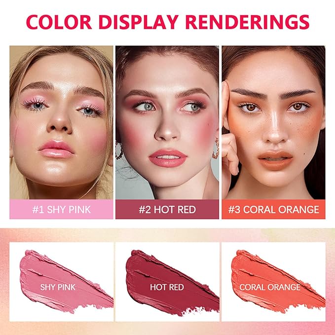 Cream Red Blush Stick,Multi-Use Makeup Milk Blush Stick,Long