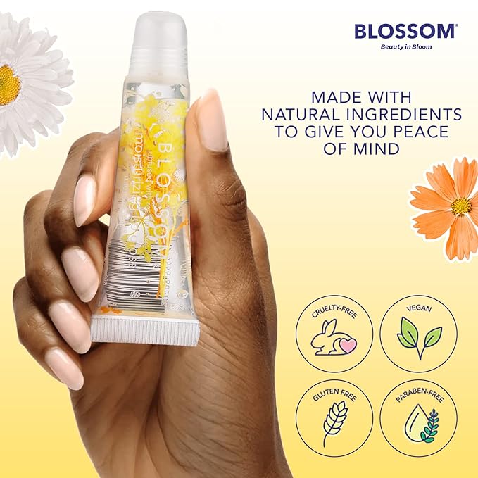 Blossom Scented Moisturizing Lip Gloss Tubes, Infused with Real Flowers, 0.3 fl. oz/9ml, Mango