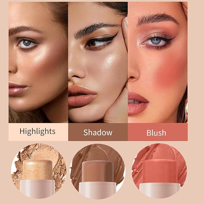 3Pcs Cream Contour Stick, with Highlighter Stick Milk