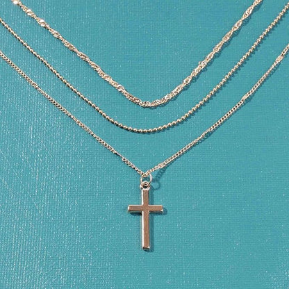 Boho Layered Cross Necklace Choker Gold