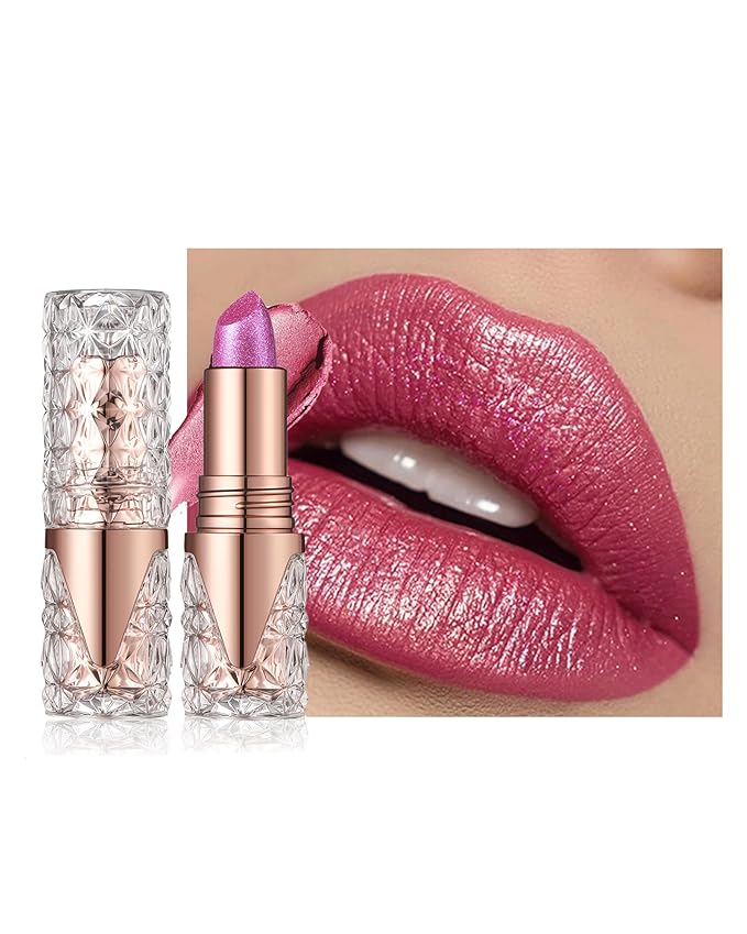 Glitter Lipstick Long Lasting,3D Metallic Liquid Lipstick Matte to Shimmer,Hydrating Non-Stick Lip Gloss,High Impact Lip Red Color Long Lasting Waterproof Transfer-proof Lip Stick Makeup for Women-03