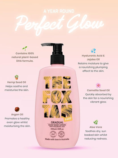 The Fox Tan Gradual Glow Body Lotion, Moisturizing Self-Tanning Lotion With Hyaluronic Acid For A Natural Streak-Free Tan, Vegan & Cruelty Free, 300mL
