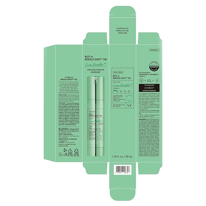 VT COSMETICS Reti-A Reedle Shot 100, Retinol(Vitamin A) Microneedling Serum, Repairing Exosome, Ideal for Retinol Beginner, Glass Skin, Korean Skin Booster 1.69Fl Oz(50ml)