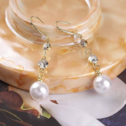 Vintage Crystal Pearl Dangle Earrings Long