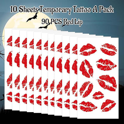 10 Sheets Red Lip Temporary Tattoo, Lip Print Party Decorations