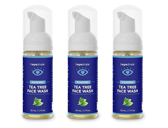 Foaming Tea Tree Face Wash and Eyelid Cleanser for Women - Made With Organic Ingredients & Aloe Vera (3 Pack (1.7 Ounces))