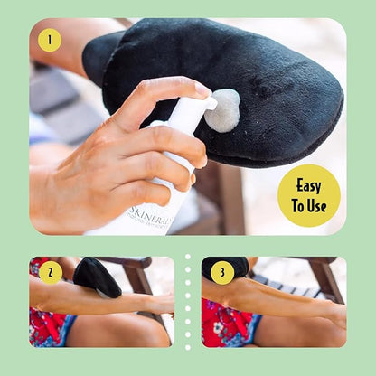 Skinerals Self Tanner Mitt Set, Ultra Soft Double-Sided Application Tanner, Exfoliating Glove and Face Mitt for the Most Even Tan, Tanning Mitt Applicator for Back and Body, Washable, 3 ct