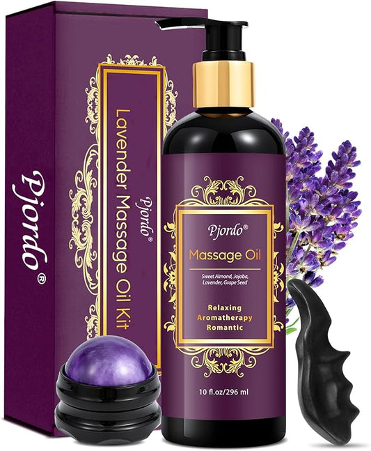 Aromatherapy Lavender Massage Oil, Massage Oil for Massage Therapy, Calming, Soothing, Relaxing, Spa Gifts for Him Her, 10 Fl Oz