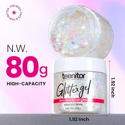 Teenitor Body Glitter, Face Glitter, White Glitter, /2.8oz Kids 80g