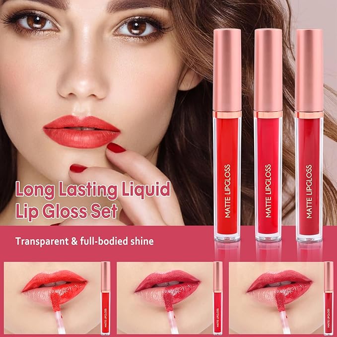 Matte Lip Gloss for Women,3 PCS Matte Liquid Gloss