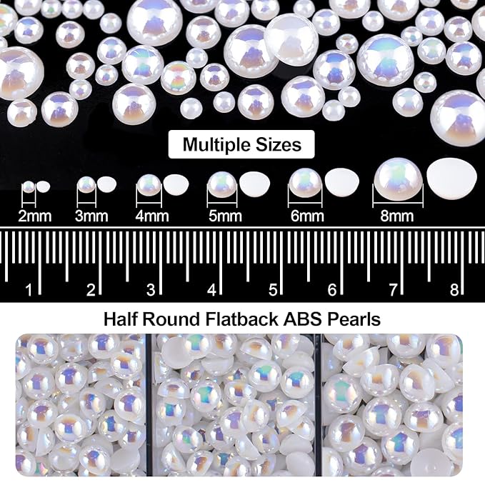 Flat Back Rhinestone+Half Round Pearl Kits Colorful Rhinestones+White