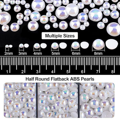 Flat Back Rhinestone+Half Round Pearl Kits Colorful Rhinestones+White