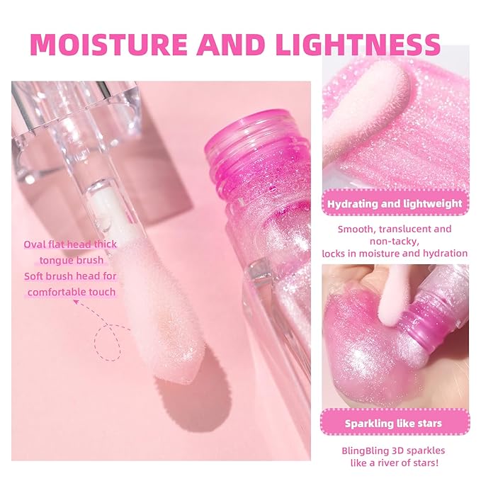 2Pcs Magic Color Changing Lip Oil,Big Brush Hydrating Glimmer Lip Oil,Long Lasting Moisturizing Smooth Non-Sticky Lip Gloss Oil Lip Balm, Fresh Lip Oil Stain Girl's Lip Care