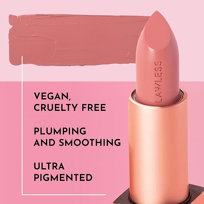 Lawless Forget the Filler Lip-Plumping Line-Smoothing Satin Cream Lipstick - Little Lady Daisy - Natural Ingredients Smooth and Hydrate Lips for a Plumper, Fuller Look - 3.7g