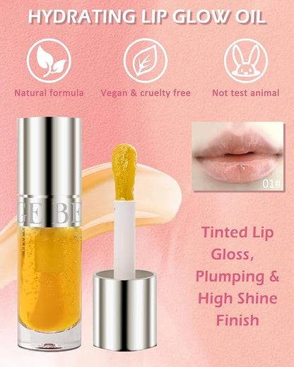 Lip Glow Oil-2Pcs Moisturizing Tinted Lip Gloss,Hydrating Comfort Glow