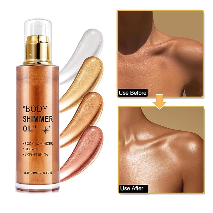 Body Shimmer Oil, Bronze Liquid Illuminator Body Glitter Taning Oils