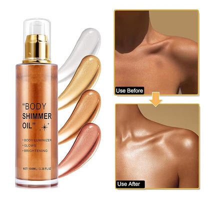 Body Shimmer Oil, Bronze Liquid Illuminator Body Glitter Golden, ) 80ML