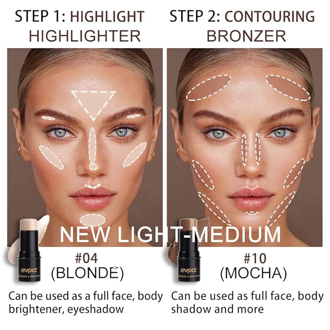 evpct 2Pcs Face Cream Contour Bronzer Sticks Makeup
