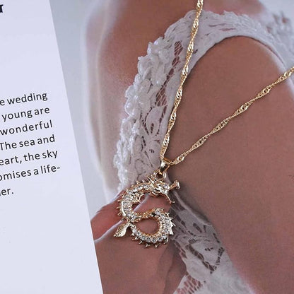 Vintage Dragon Pendant Necklace Punk Dragon Necklace Ancient