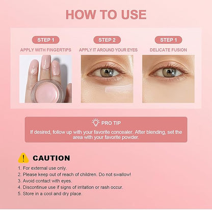 4 Colors Under Eye Brightener, Conceal & Brighten Dark Circles, Nourishing Waterproof Under Eye Cream Pot Concealer Full Coverage Peach Color Corrector Makeup(00)