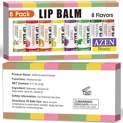 AZEN 8 Pack Lip Balm Stocking,