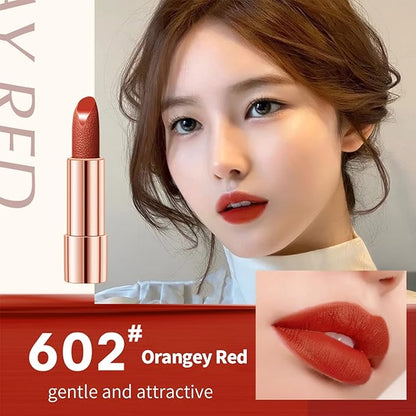 Matte Lipstick Set 3 Colors Lip Stick with Orange Chain Bag Package Velvet Lip stick Set Waterproof Non-Stick Cup Long Lasting Retractable Red Lipstick Set 3.5gx3 Pcs