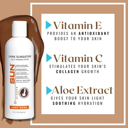 Sun Laboratories By Giesee Dark Sunsation Self-Tanning Lotion for - 2 Pack 8 oz | Ultra Dark Tanning Lotion, Natural Self Tanner, Non-Toxic Tanning Bed Lotion, Face Tanner, Sunless Tanner