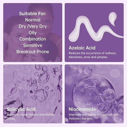 Azelaic Acid 12% Serum for Acne, 2PCS Azelaic Acid Cream Reduces Acne and Pimples, Nicotinamide Serum for Facial Redness and Excess Sebum for Smooth Skin